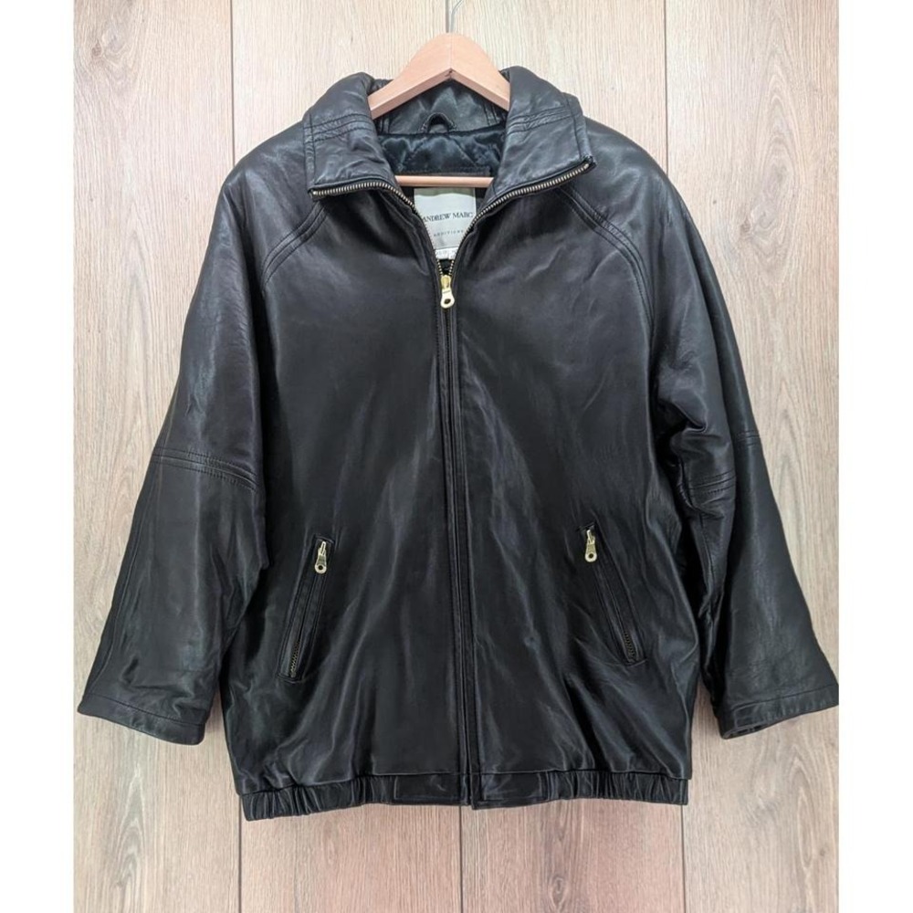 Andrew Marc Dark Brown Leather Zip-Up Jacket Quilted Lining Women's XS | Saks